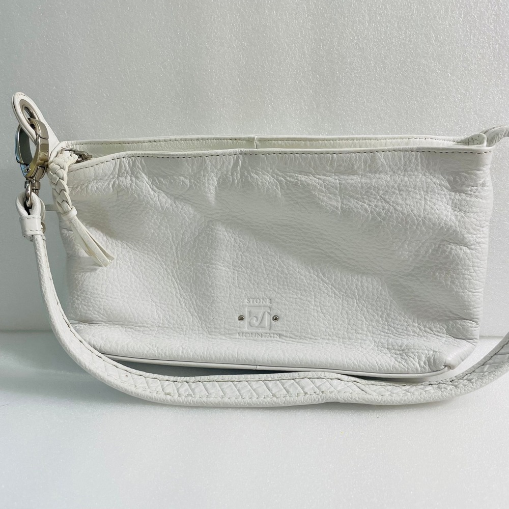 Stone Mountain White Pebbled Leather Shoulder Bag Small Purse